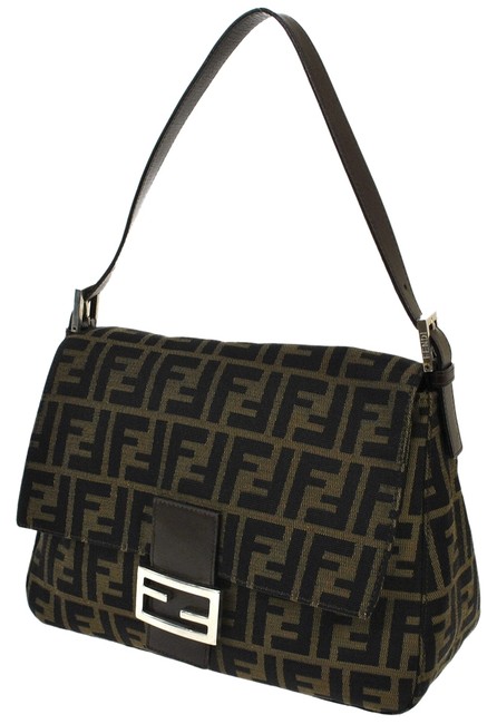 Fendi Bucket Zucca Pattern Mamma Italy Brown Nylon Leather Shoulder Bag 