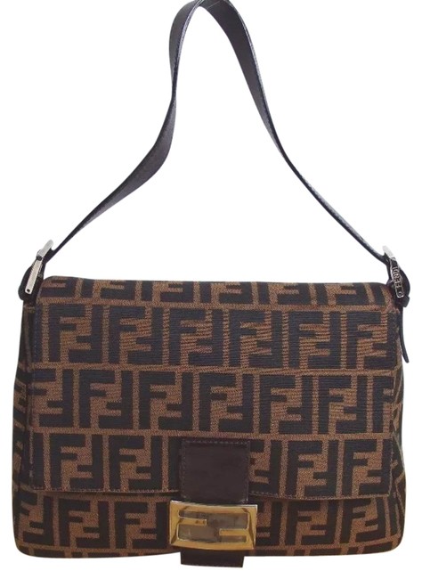 Fendi Bucket Zucca Pattern Mommy Handbag Brown Nylon Leather Shoulder Bag 