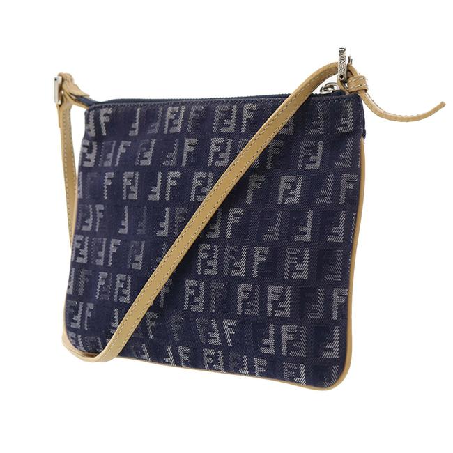 Fendi Zucca Pattern Purse Blue Canvas Shoulder Bag 