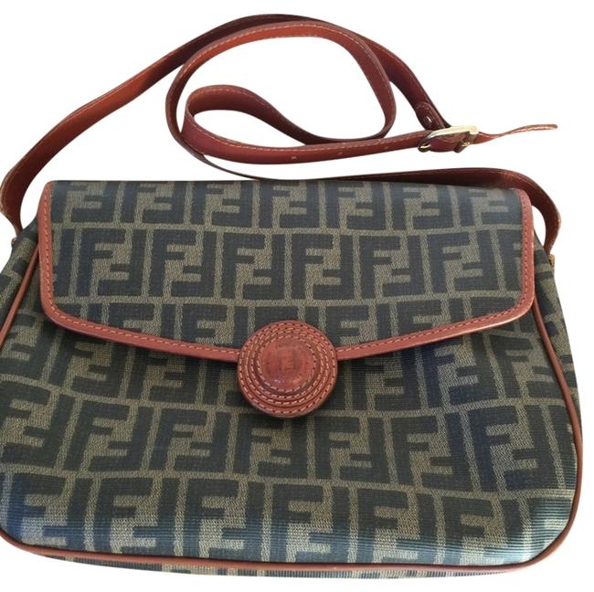 Fendi Tote Zucca Pattern Italy Vintage Brown Canvas Leather Shoulder Bag 