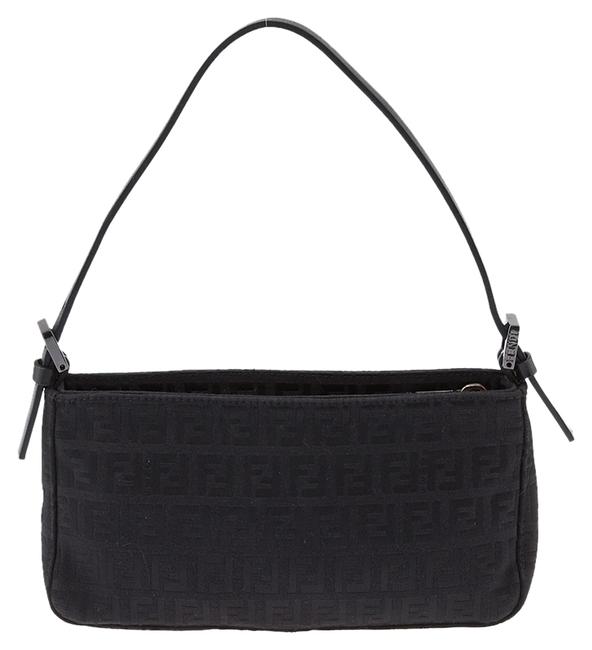 Fendi Zucca Pochette 47733 Black Canvas &amp; Leather Shoulder Bag 