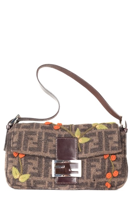 Fendi Zucca Print Baguette Brown Wool Shoulder Bag 