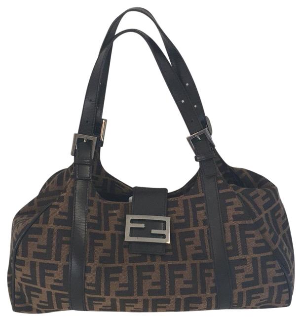 Fendi Zucca Print Brown Canvas and Leather Shoulder Bag 