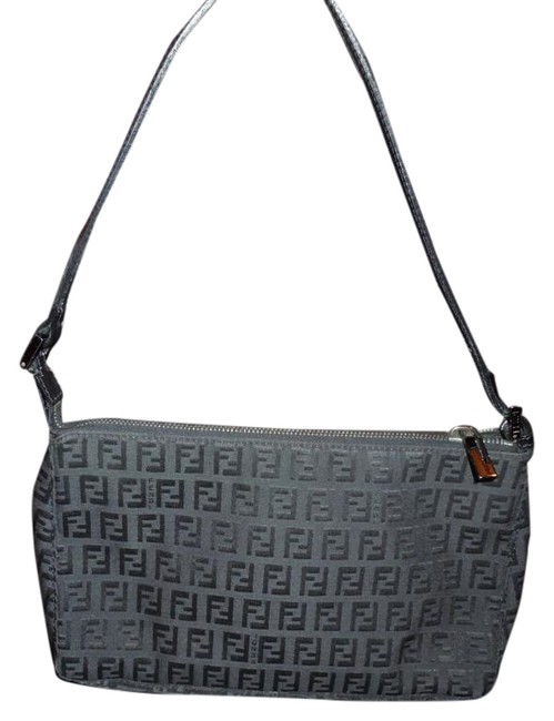 Fendi W Zucca Print Canvas Pouchette W  Dust Black Shoulder Bag 
