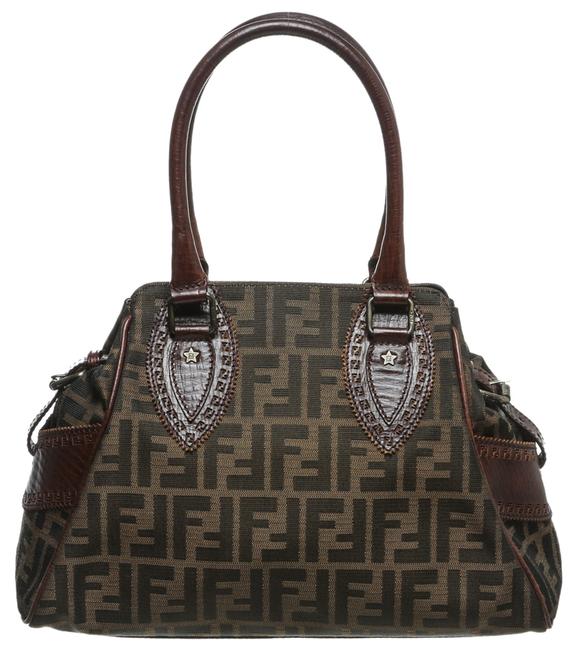 Fendi Zucca Print Handbag Brown Canvas Shoulder Bag 