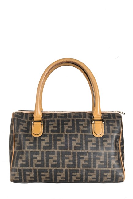 Fendi Zucca Print Handle Beige Leather Shoulder Bag 
