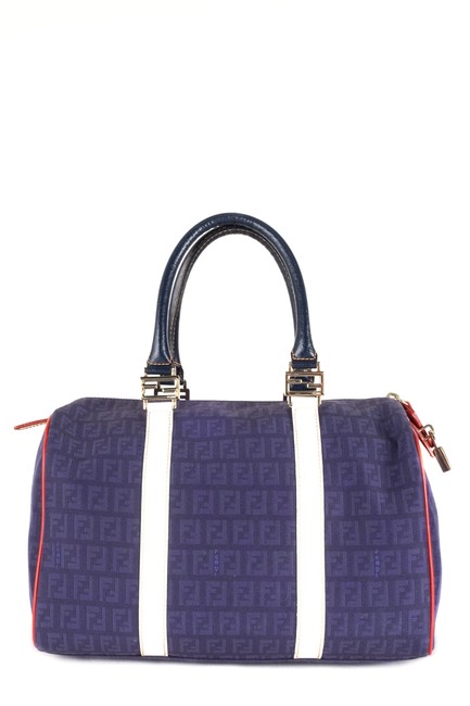 Fendi Zucca Print Handle Navy Canvas Shoulder Bag 