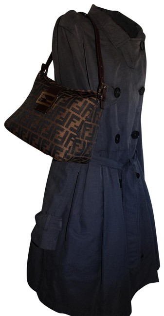 Fendi Zucca Print Mamma Baguettes Handbag Brown Canvas Leather Shoulder Bag 