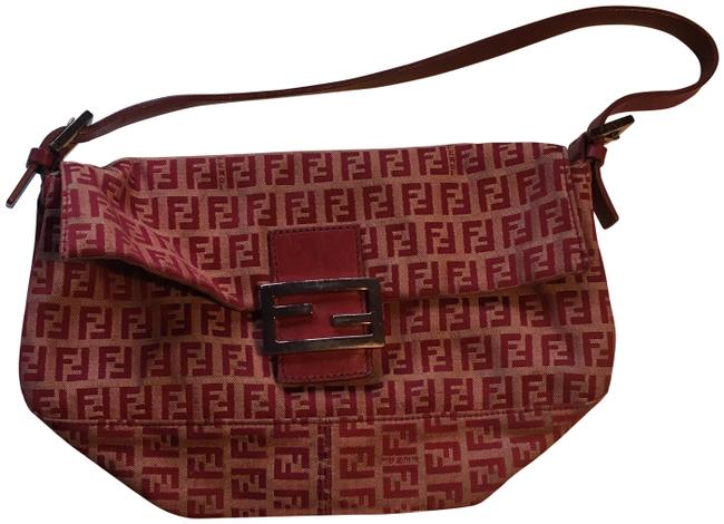 Fendi Zucca Print Red Woven Fabric Shoulder Bag 