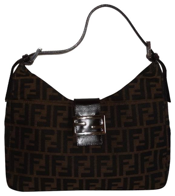 Fendi Zucca Print Tote Handbag Brown Canvas Shoulder Bag 