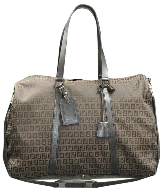 Fendi Zucca Pvc Leather Boston Brown Mens Shoulder Bag 