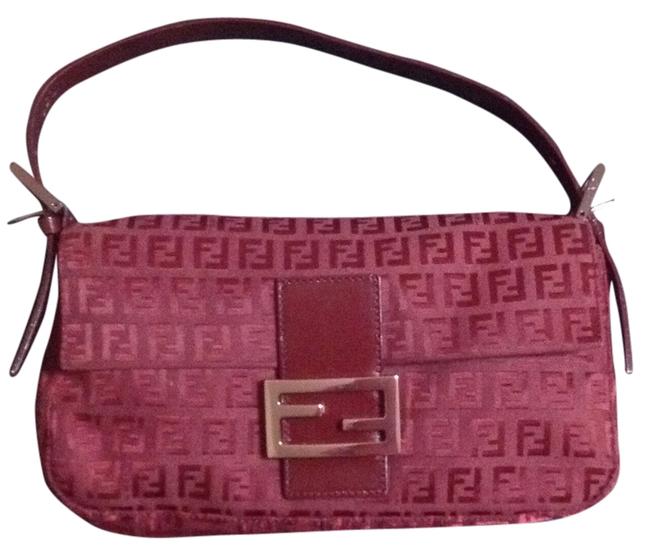 Fendi Zucca Red Canvas Leather Shoulder Bag 
