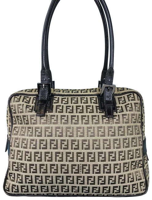 Fendi Zucca Satchel Brown Canvas Shoulder Bag 
