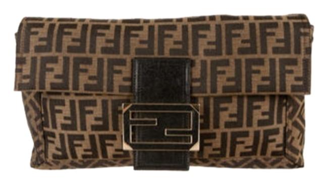 Fendi Clutch Zucca Shoulder Clutch Brown Leather Shoulder Bag 