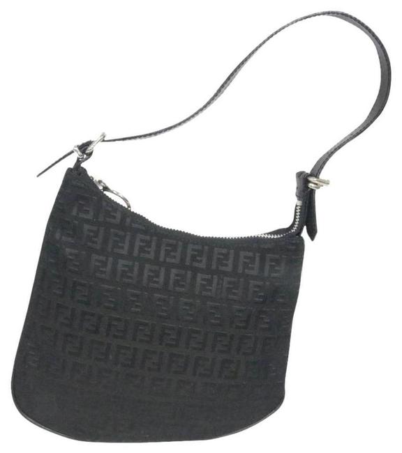 Fendi Mini Zucca Signature Monogram Monaco Black Canvas Shoulder Bag 