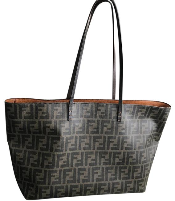 Fendi Zucca Signature Tote Brown Leather Shoulder Bag 