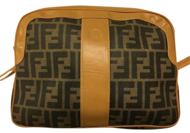 Fendi Zucca Tan Canvas Leather Shoulder Bag 
