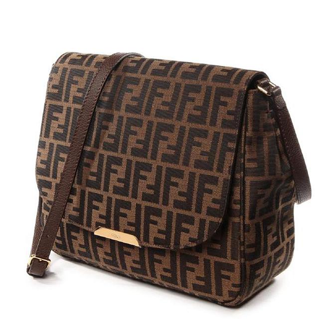 Fendi Zucca Ff Tobacco Brown Canvas Shoulder Bag 