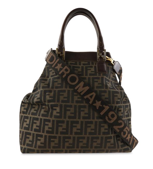 Fendi Zucca Tote Brown Canvas Shoulder Bag 