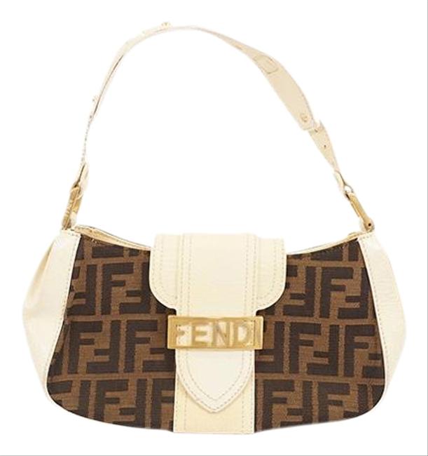 Fendi Zucca Womens Brown   White Canvas   Leather Shoulder Bag 