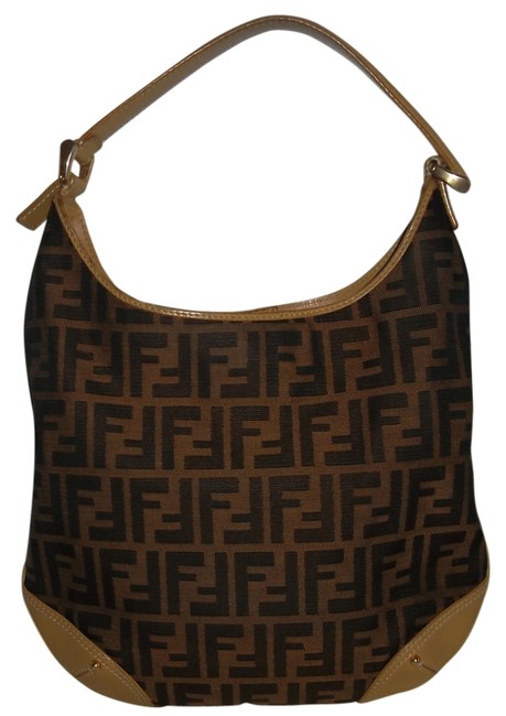 Fendi Zucca Leather Brown Tan Shoulder Bag 