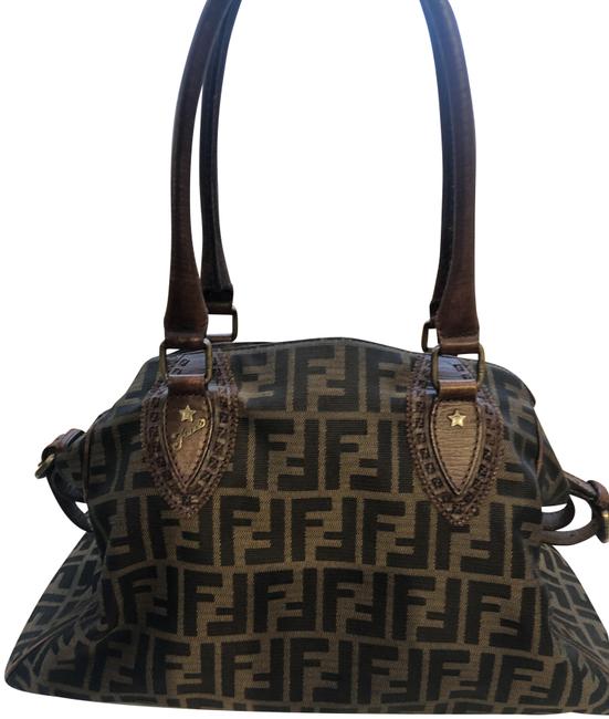 Fendi Zuccha Logo Satchel Brown Canvas Shoulder Bag 