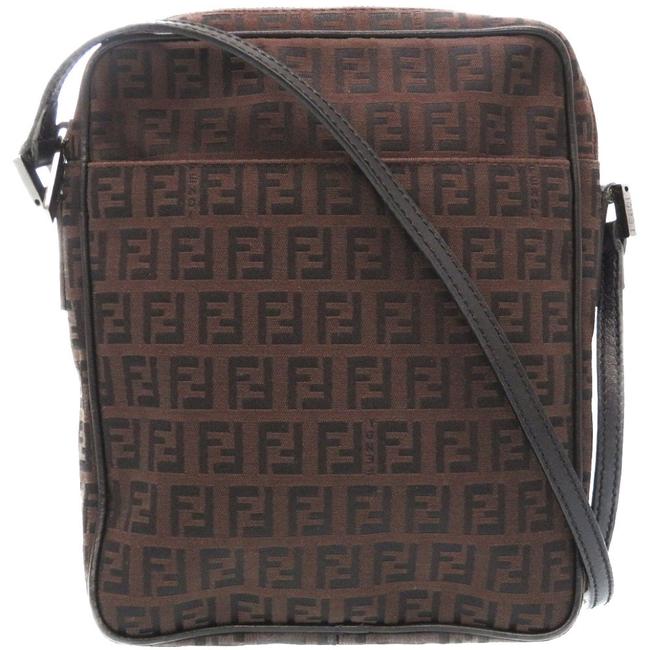 Fendi Zucchino 0041 Brown Canvas Shoulder Bag 