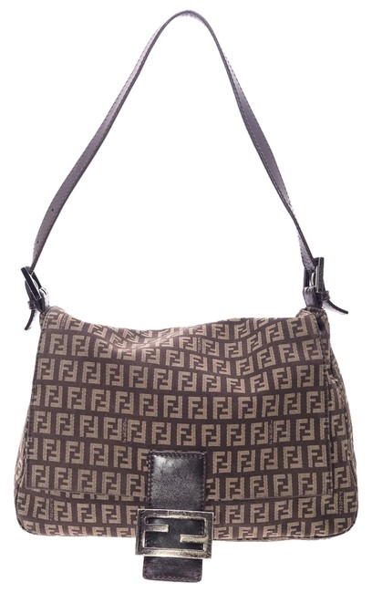 Fendi Zucchino Flap 16328 Brown Canvas Shoulder Bag 