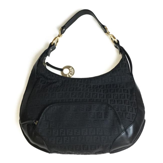 Fendi Zucchino 8br465 Leather Nylon Black Leather   Nylon Shoulder Bag 