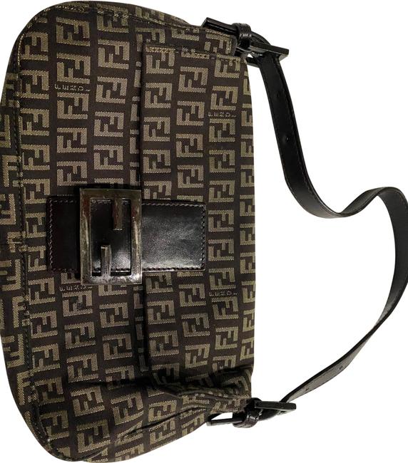 Fendi Zucchino Baguette Brown and Beige Fabric Shoulder Bag 