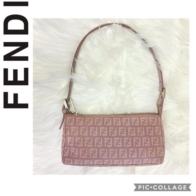 Fendi Zucchino Baguette Lilac Canvas Shoulder Bag 