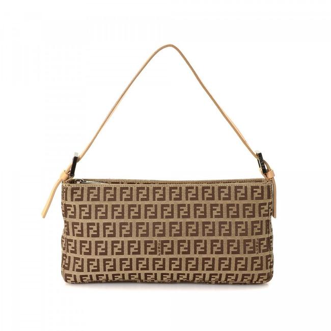 Fendi Zucchino Beige Brown Canvas Shoulder Bag 