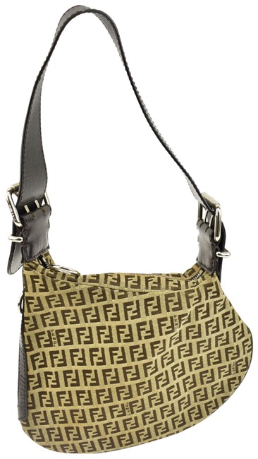 Fendi "Zucchino": Brown Leather &amp; "Ff" Logo Rt Shoulder Bag 