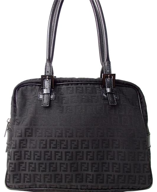 Fendi Zucchino Handbag Black Canvas Shoulder Bag 
