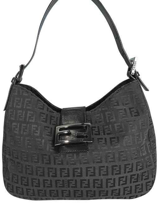 Fendi Hobo Zucchino Black Canvas Shoulder Bag 