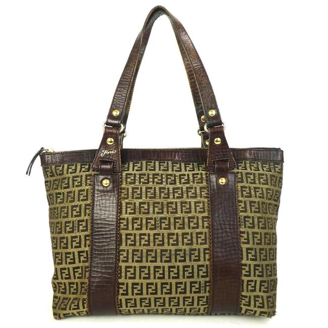 Fendi Zucchino Jacquard Leather #4359f10 Brown Shoulder Bag 