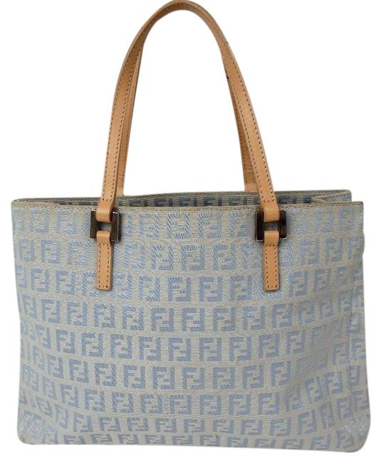 Fendi Zucchino Light Blue Jacquard Leather Shoulder Bag 