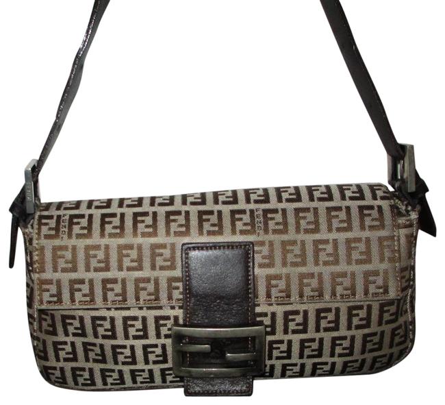 Fendi Zucchino Mama Forever Tobacco Canvas and Leather Shoulder Bag 