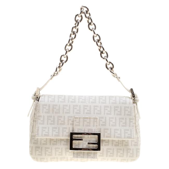Fendi Zucchino Mama Forever White Coated Canvas Shoulder Bag 