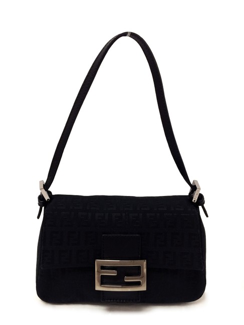 Fendi Zucchino Mini Mama Baguette Black Fabric Shoulder Bag 