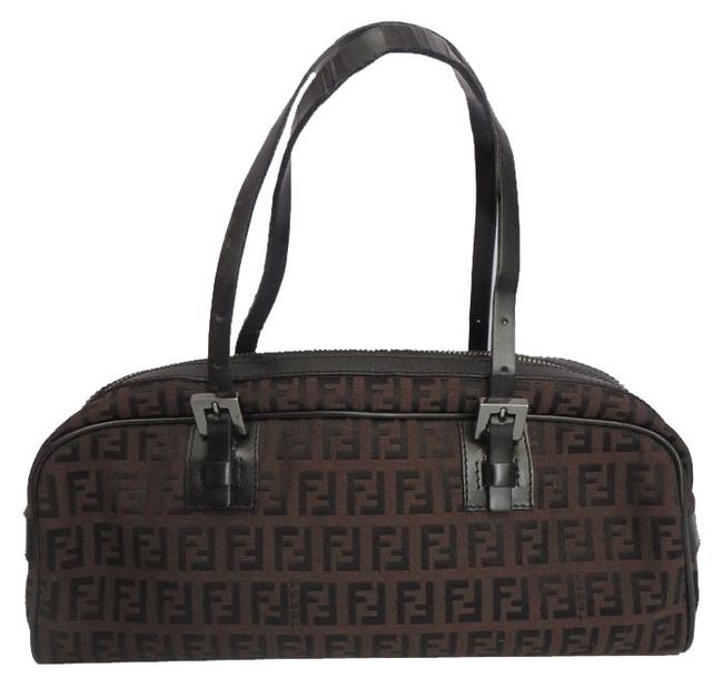 Fendi Zucchino Monogram Bauletto Brown Canvas and Leather Shoulder Bag 