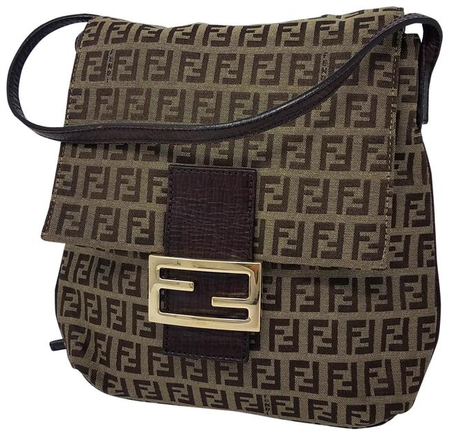 Fendi Crossbody Zucchino Monogram Brown Beige Leather Canvas Shoulder Bag 