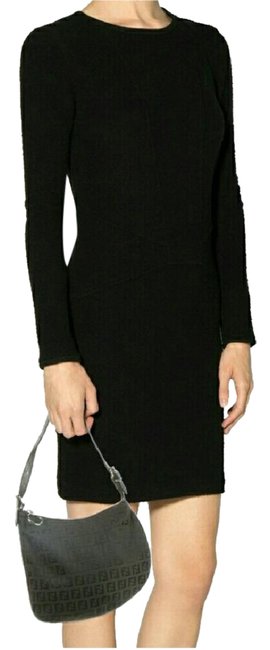 Fendi Mini Zucchino Oyster Black Canvas Shoulder Bag 