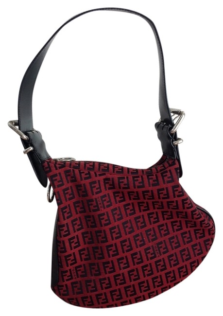 Fendi Zucchino Small Oyster Red Canvas Shoulder Bag 