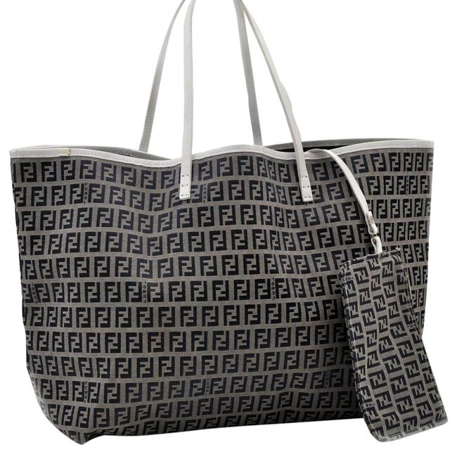 Fendi Zucchino Tote Navy Canvas Shoulder Bag 