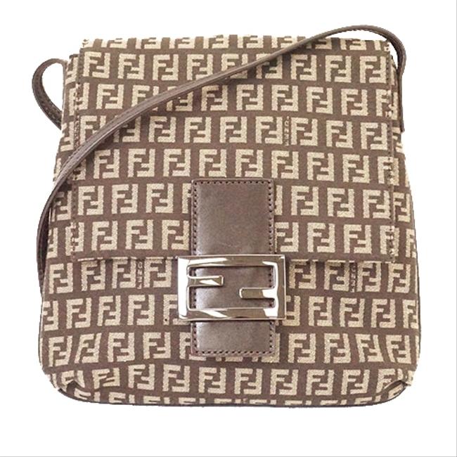 Fendi Zucchino Womens Brown Canvas Shoulder Bag 