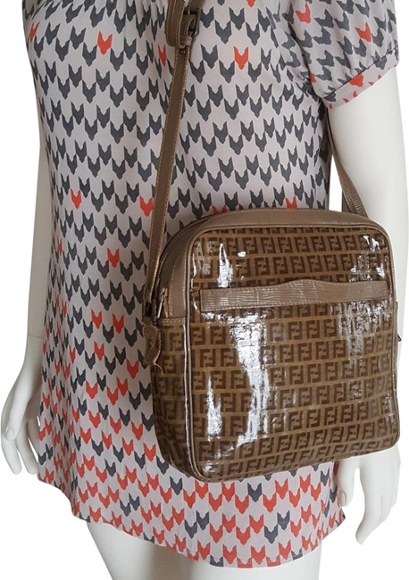 Fendi Zuccino Brown Coated Canvas Shoulder Bag 