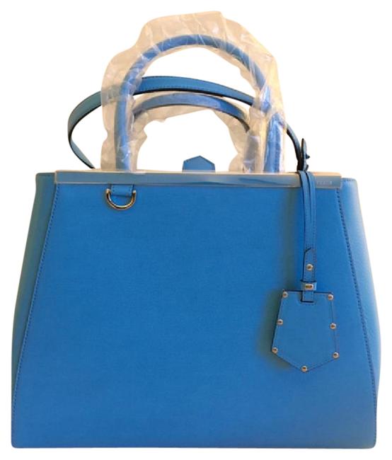 Fendi 2 Jour Blue Leather Tote 