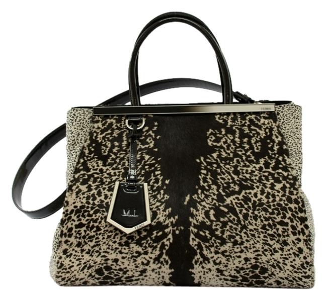 Fendi 2 Jour Md Printed Animal Print Calf Hair Cow Shoulder Bag 