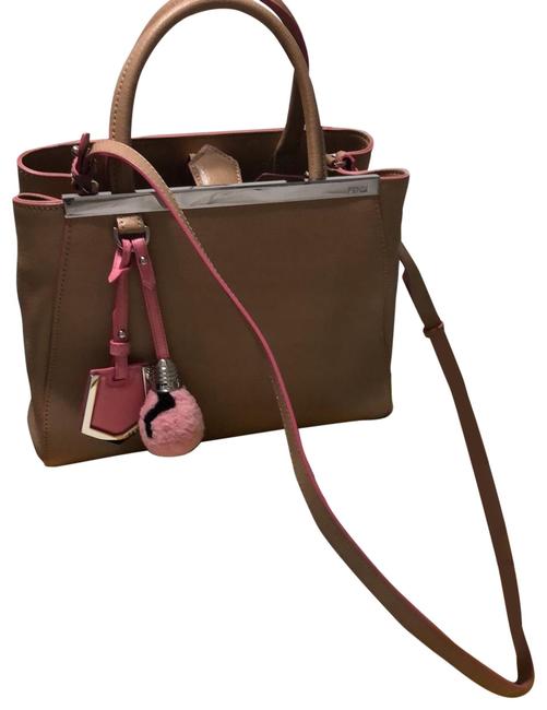 Fendi 2jours Beige with Pink Accent. Leather Tote 
